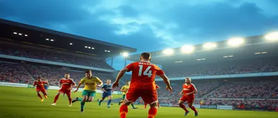 Daniel Daga, mid-30s Nigerian midfielder, sprinting with the ball on a lush green pitch, wearing a plain blue shirt and...